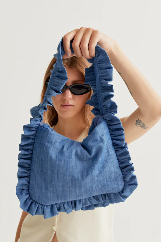 Borsa 100% cotone chambray azzurro