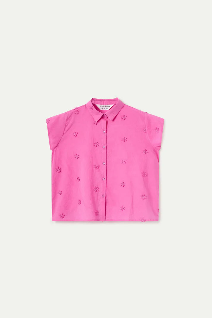 Camicia 100% cotone rosa con ricamo floreale