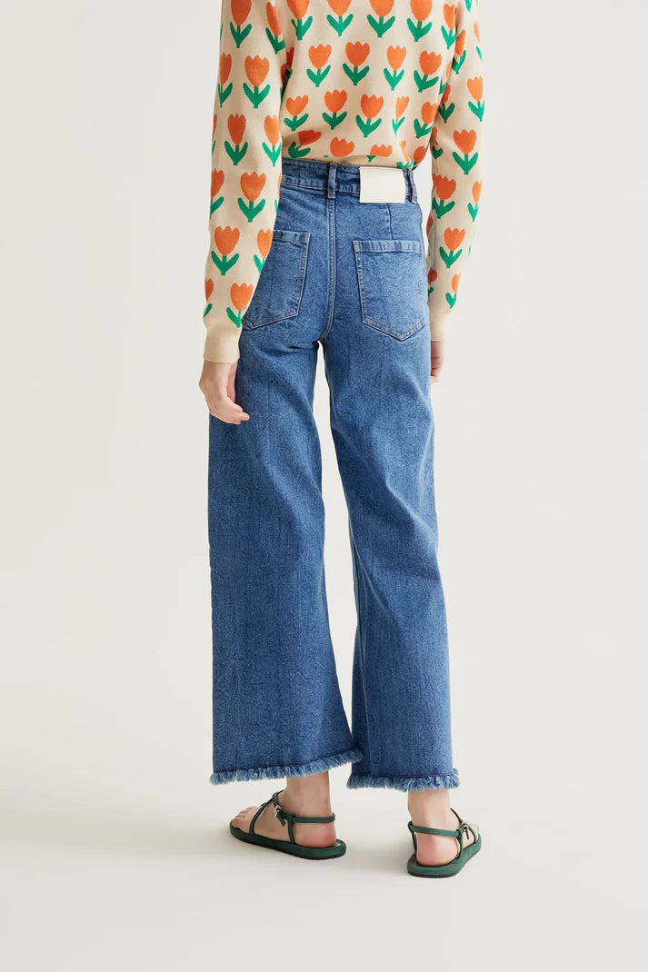 Jeans blu con fondo raw-cut