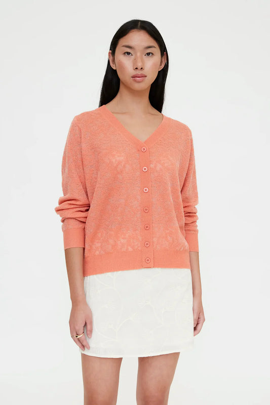 Cardigan con pizzo corallo