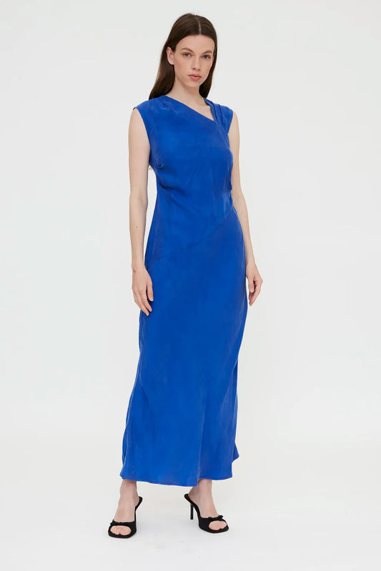 Abito lungo crepe blu
