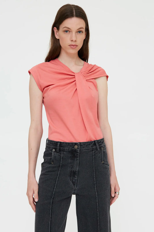 T-shirt corallo annodata 100% cotone