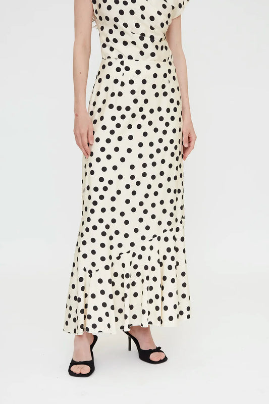 Gonna lunga con stampa polk dots bianco e nero