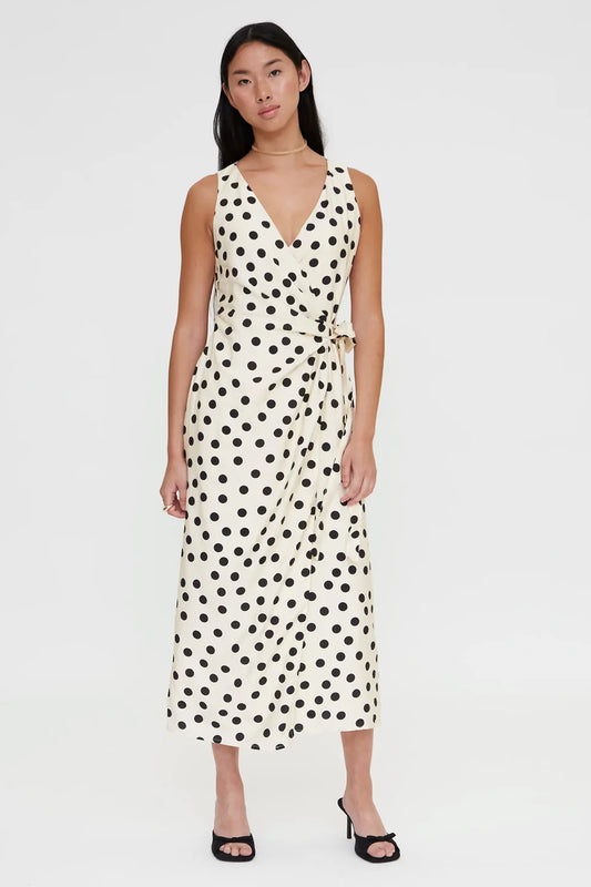 Abito midi con stampa a pois bianco e nero