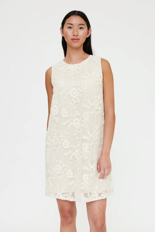 Abito corto 100% cotone all'uncinetto bianco sporco