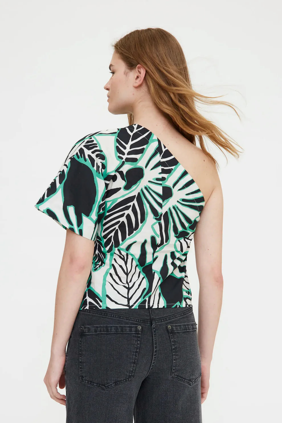 Top asimmetrico con stampa Iguana