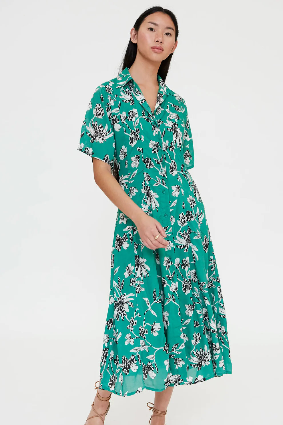 Abito midi con stampa Gerbera