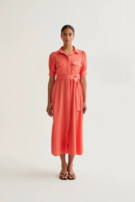 Abito midi camicia corallo