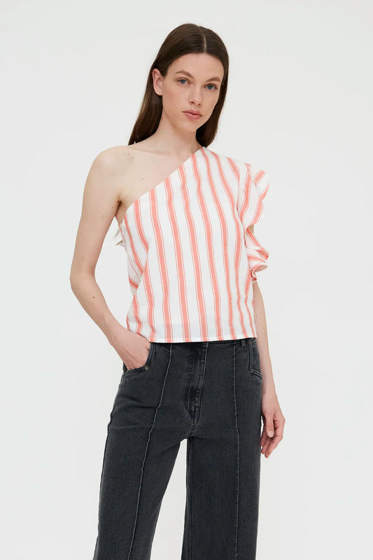 Top asimmetrico con stampa Emberglow Stripes