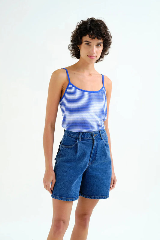 Top con stampa a righe bianche e blu