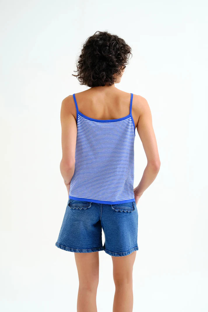 Top con stampa a righe bianche e blu