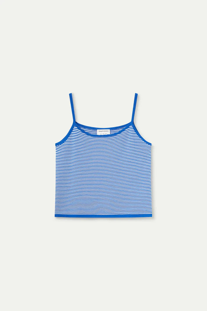 Top con stampa a righe bianche e blu