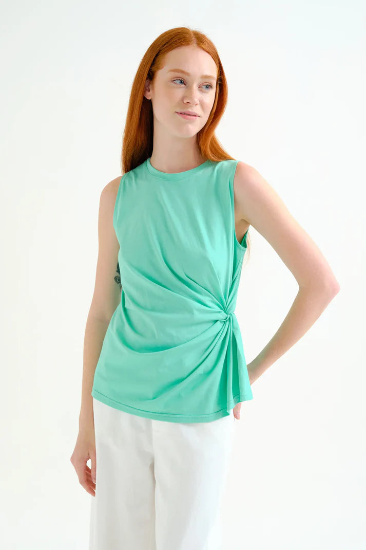 Camicia verde 100% cotone con dettaglio drappeggiato