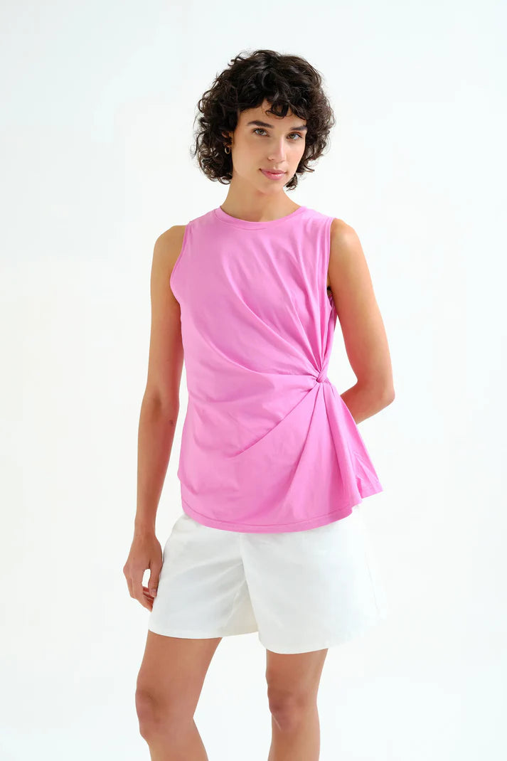 Camicia rosa 100% cotone con dettaglio drappeggiato
