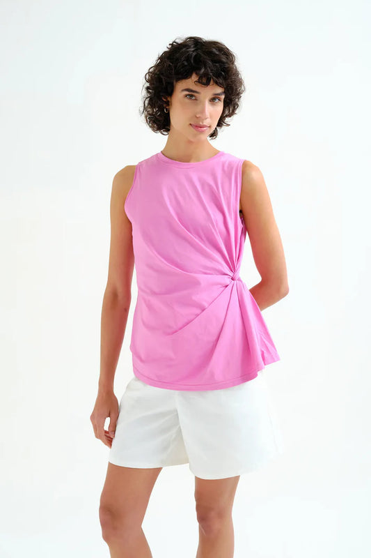 Camicia rosa 100% cotone con dettaglio drappeggiato