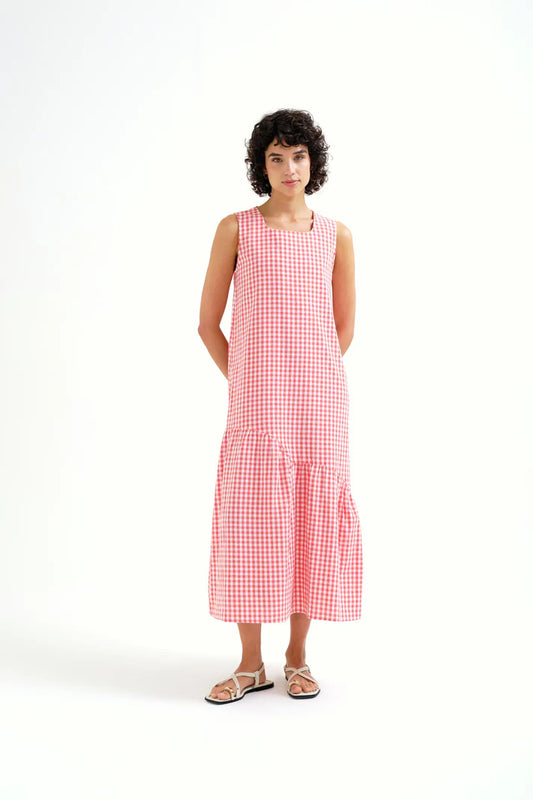 Abito midi 100% cotone quadri vichy rosso