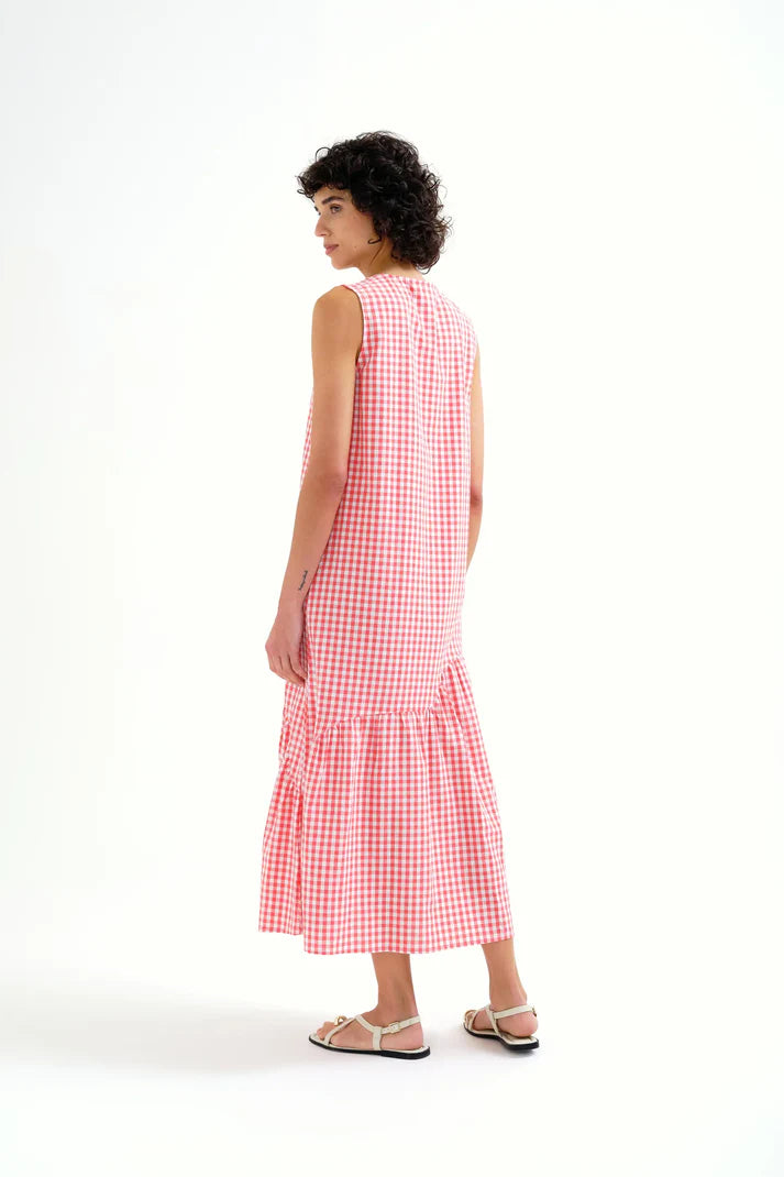 Abito midi 100% cotone quadri vichy rosso