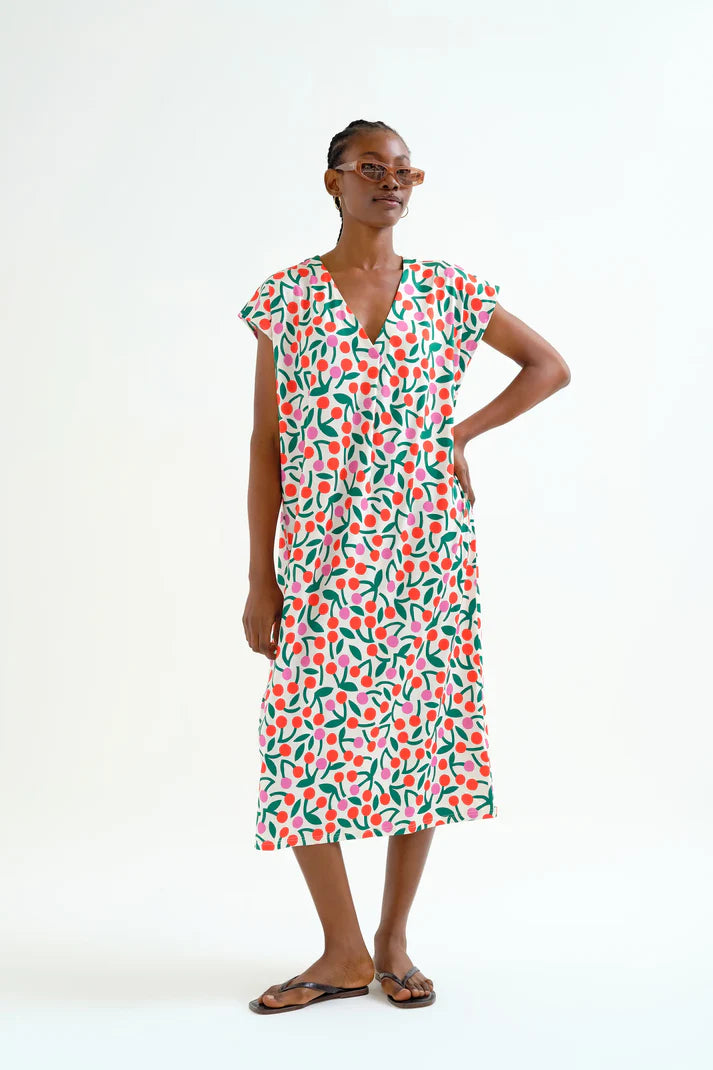 Caftan lungo con stampa di ciliegina
