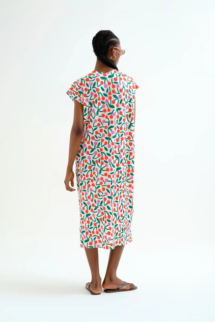 Caftan lungo con stampa di ciliegina