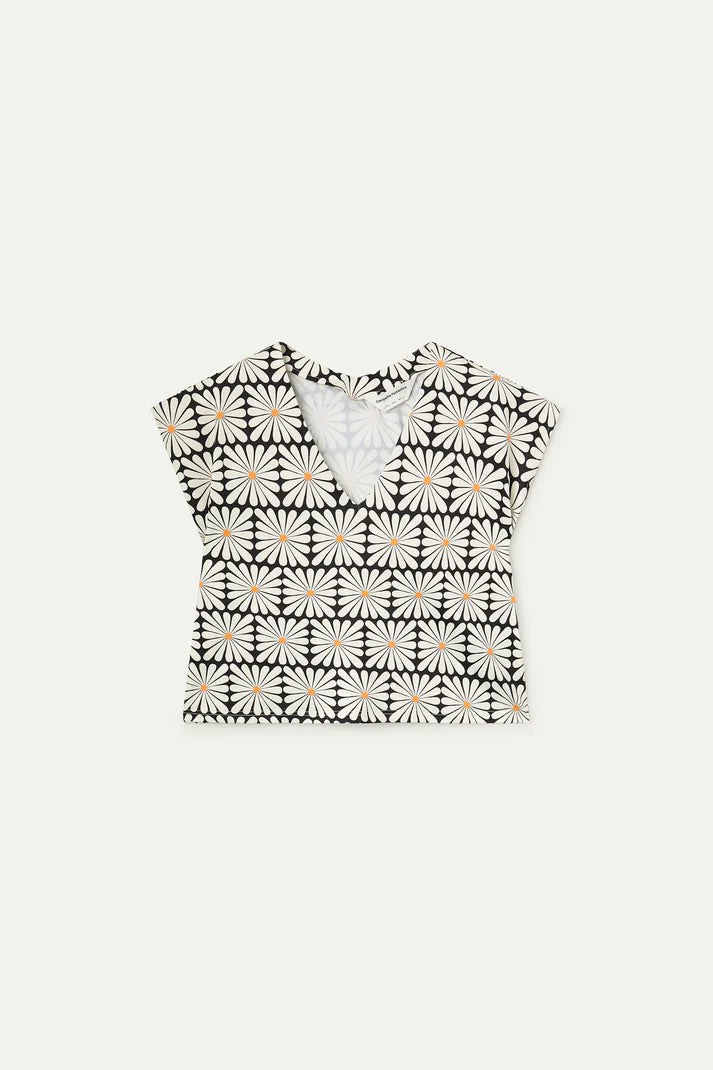 Top da spiaggia con stampa Olive Flower Black