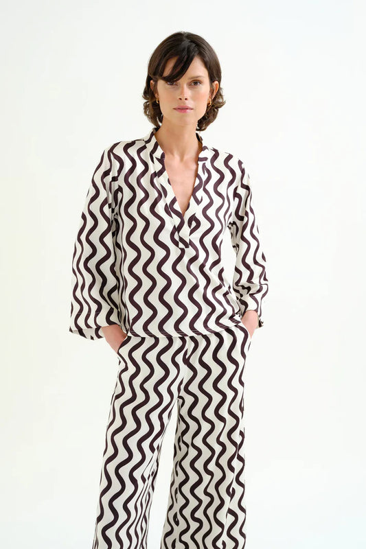 Top da spiaggia con stampa Wave Black & White