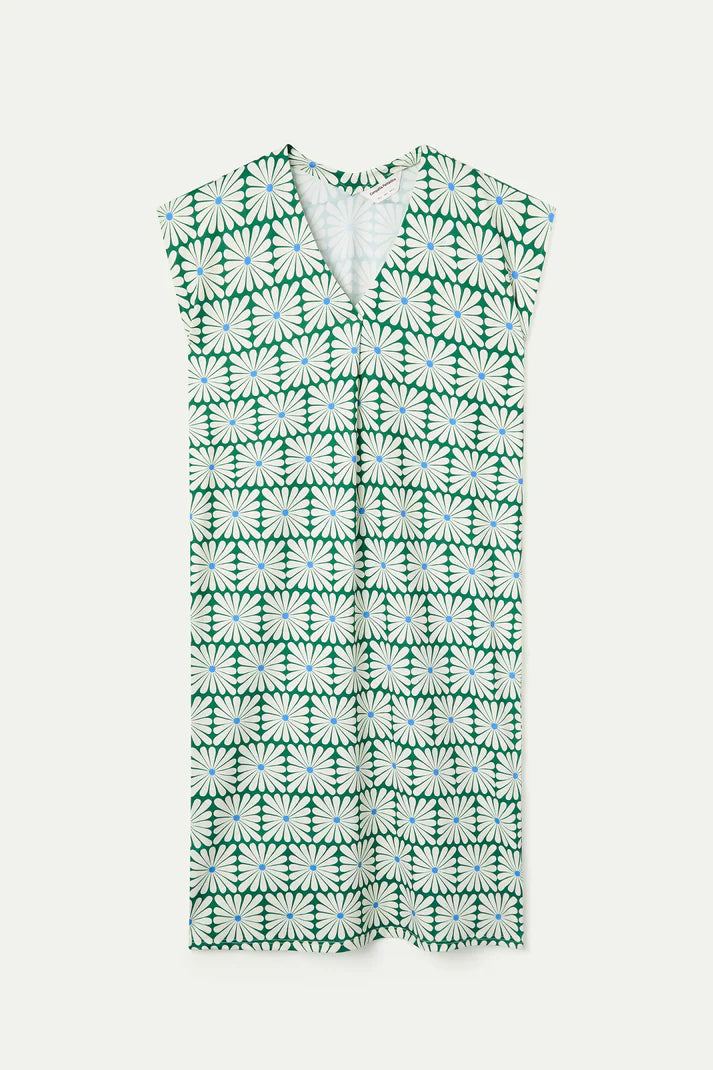 Caftan lungo con stampa Olive Flower Green