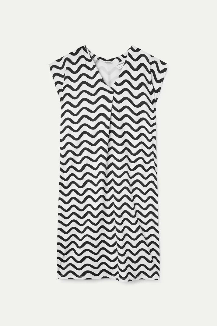 Kaftan lungo con stampa Wave Black & White