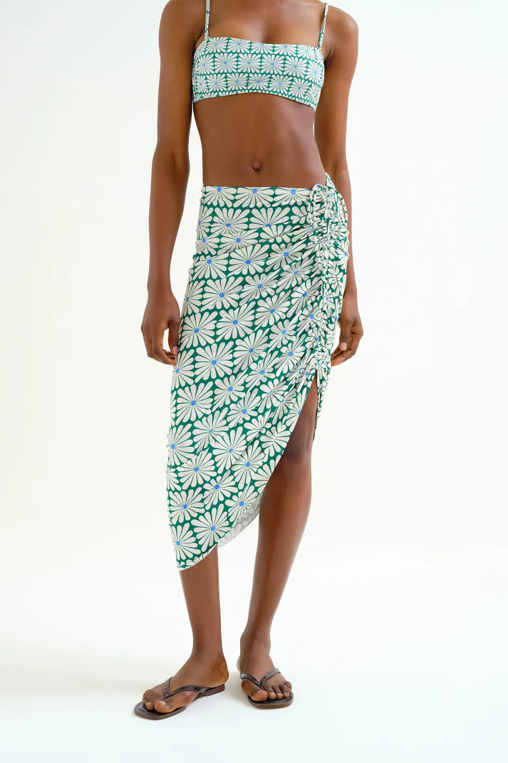 Gonna midi con stampa Olive Flower Green