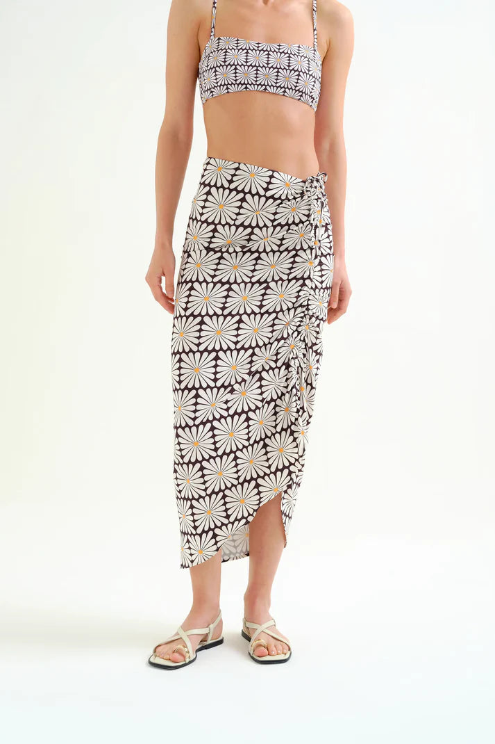 Gonna midi con stampa Olive Flower Black