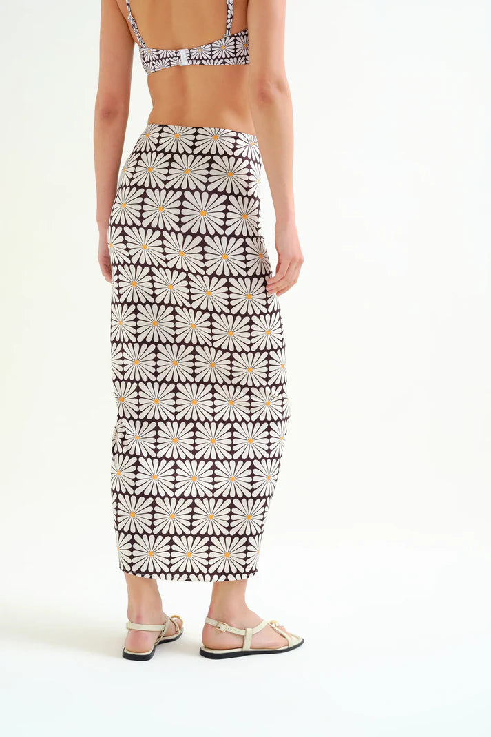 Gonna midi con stampa Olive Flower Black
