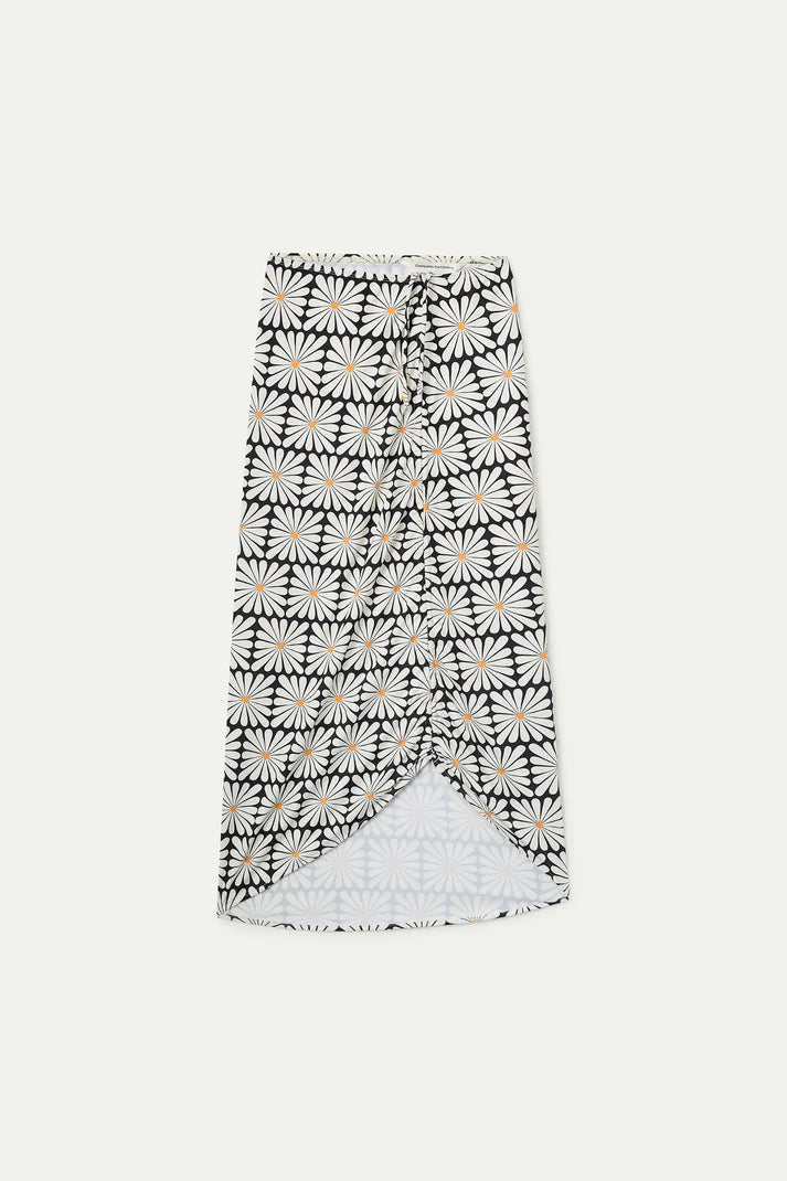 Gonna midi con stampa Olive Flower Black