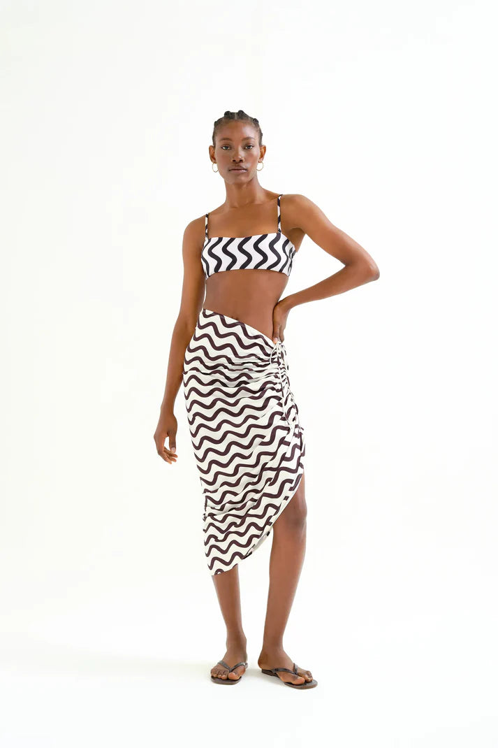 Gonna midi con stampa Wave Black & White