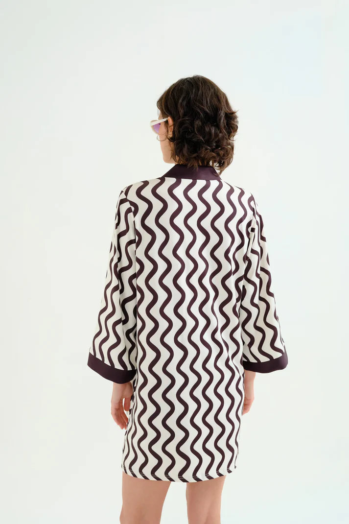 Caftano corto con stampa Wave Black & White
