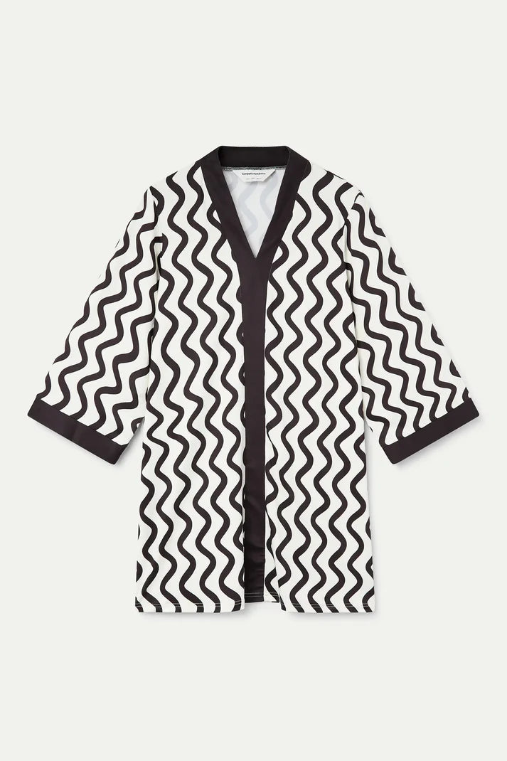 Caftano corto con stampa Wave Black & White