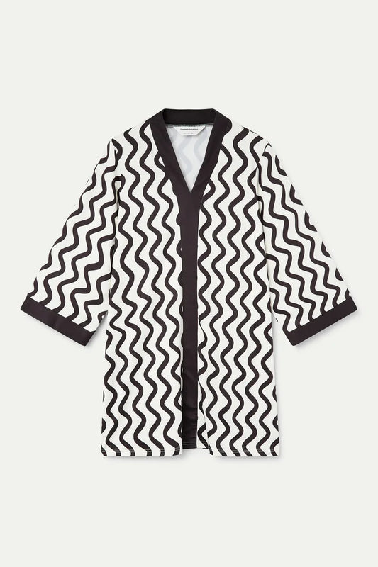 Caftano corto con stampa Wave Black & White