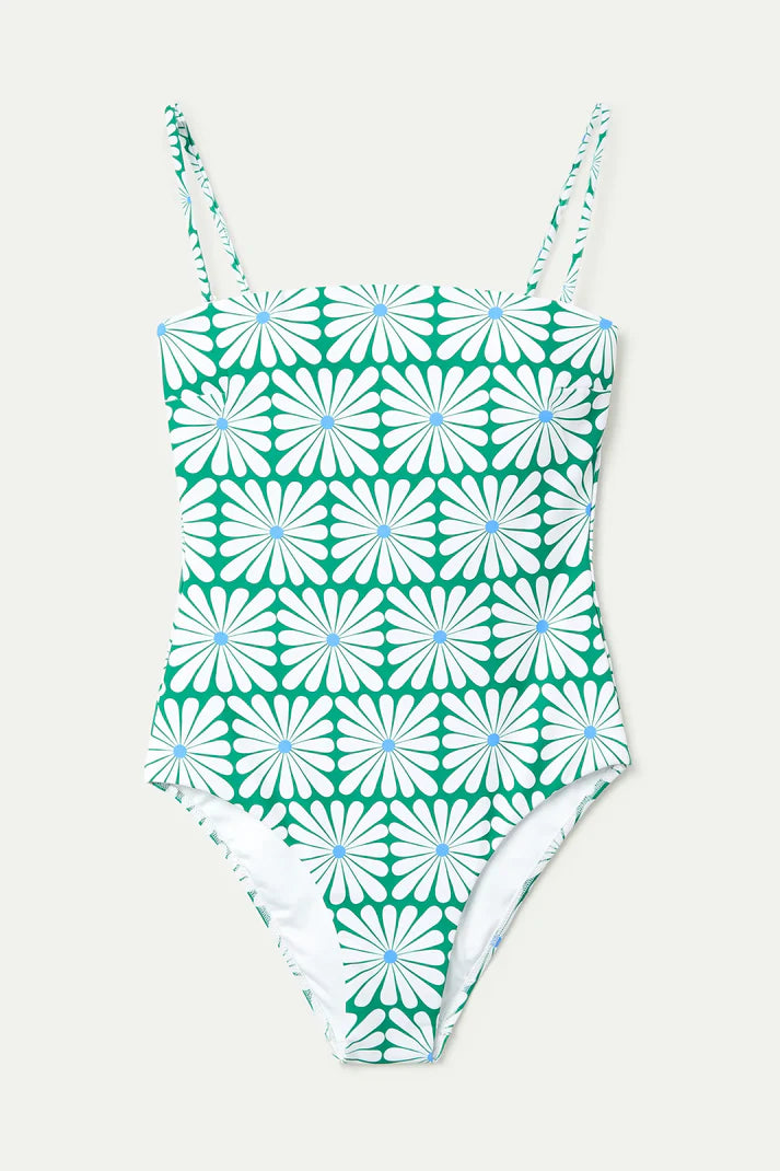 Costume da bagno scollo dritto stampa Olive Flower Green