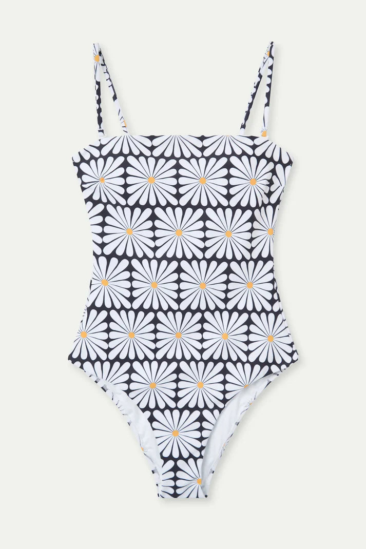 Costume da bagno scollo dritto stampa Olive Flower Black