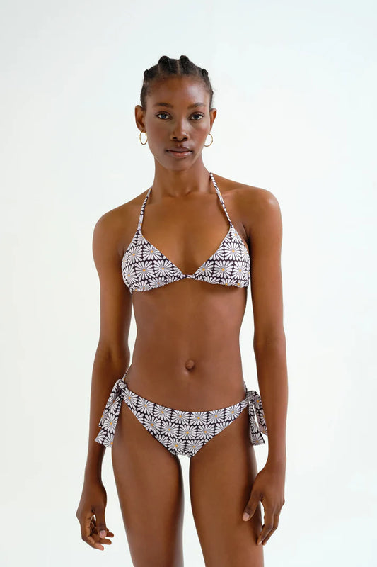 Top bikini triangolare stampa Olive Flower Black