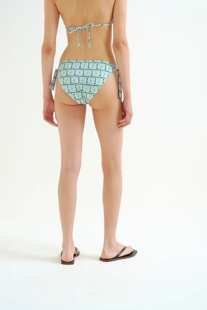 Slip bikini allacciato con stampa Olive Flower Green