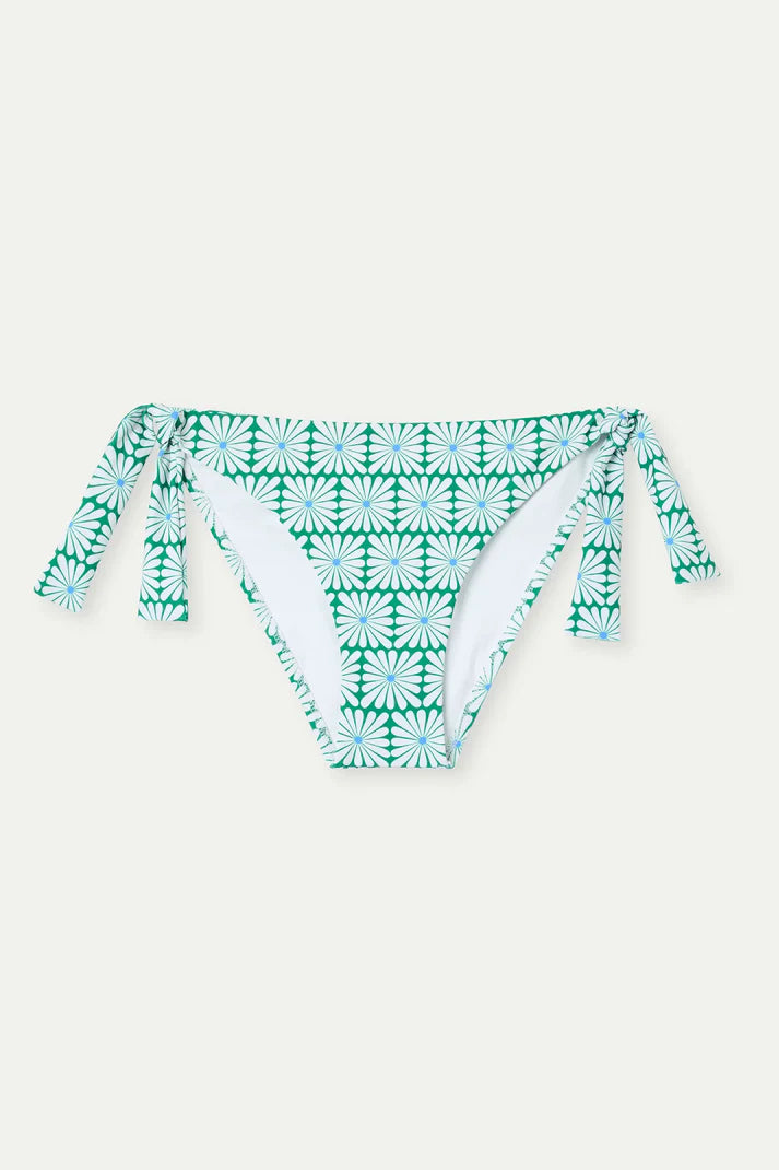 Slip bikini allacciato con stampa Olive Flower Green