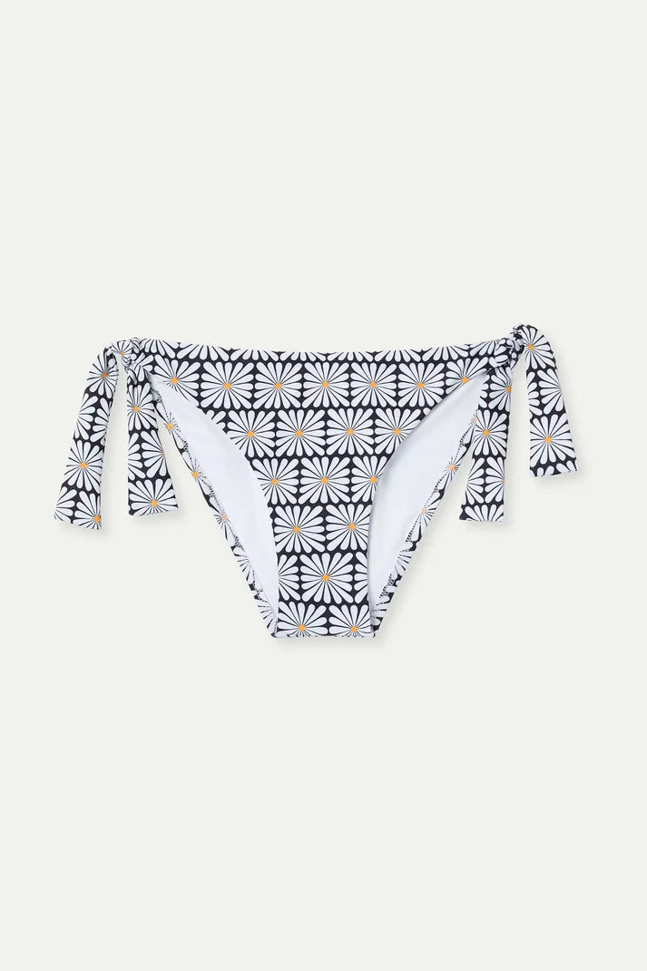 Slip bikini allacciato con stampa Olive Flower Black