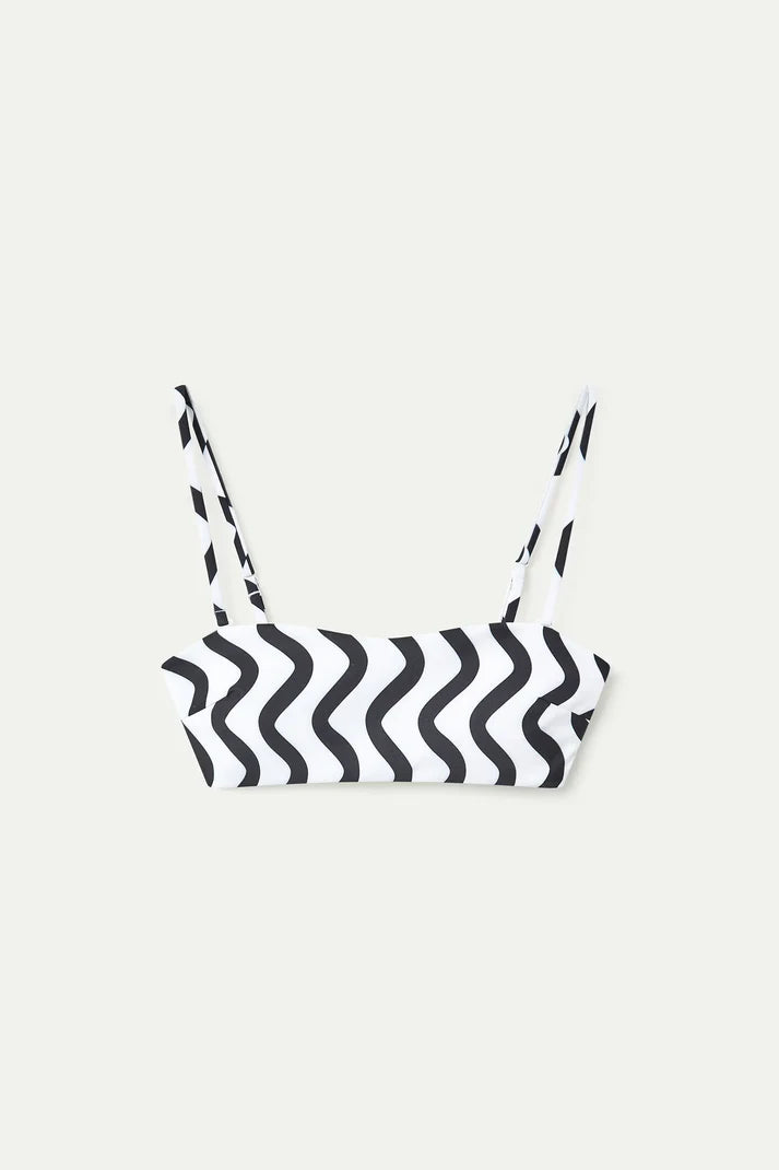 Top bikini dritto stampato Wave Black & White