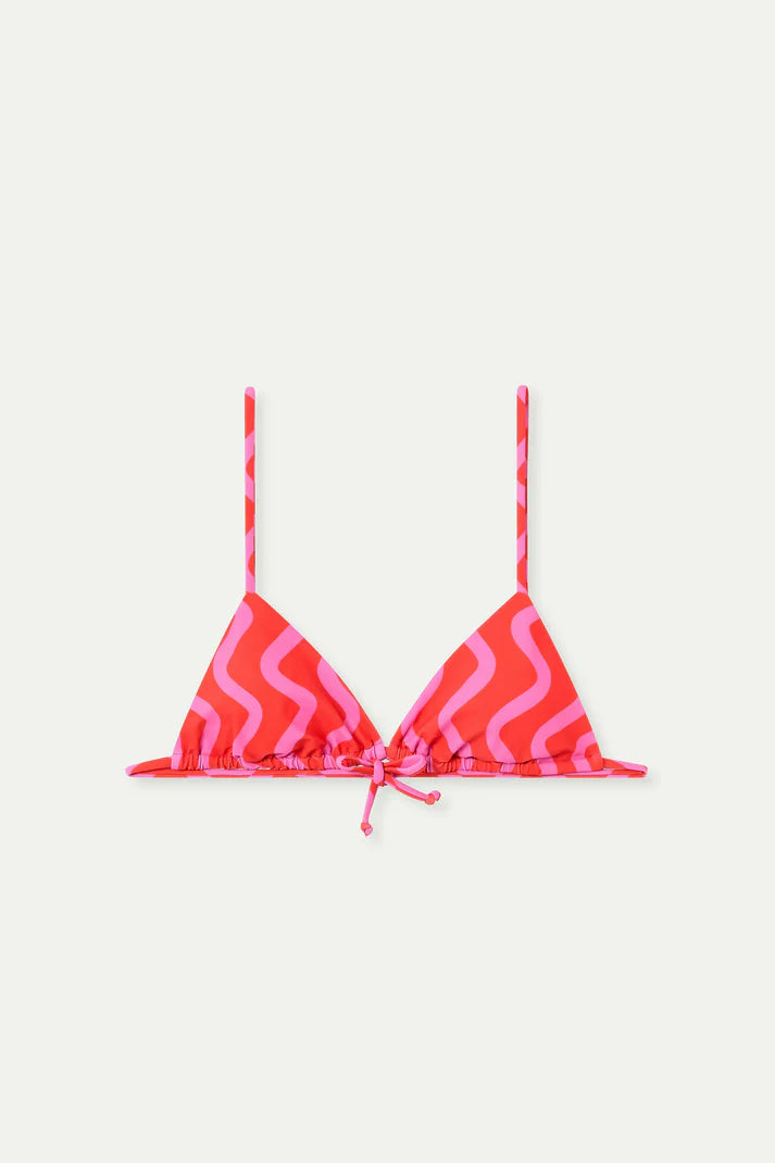 Top bikini triangolare stampa Wave Red & Pink