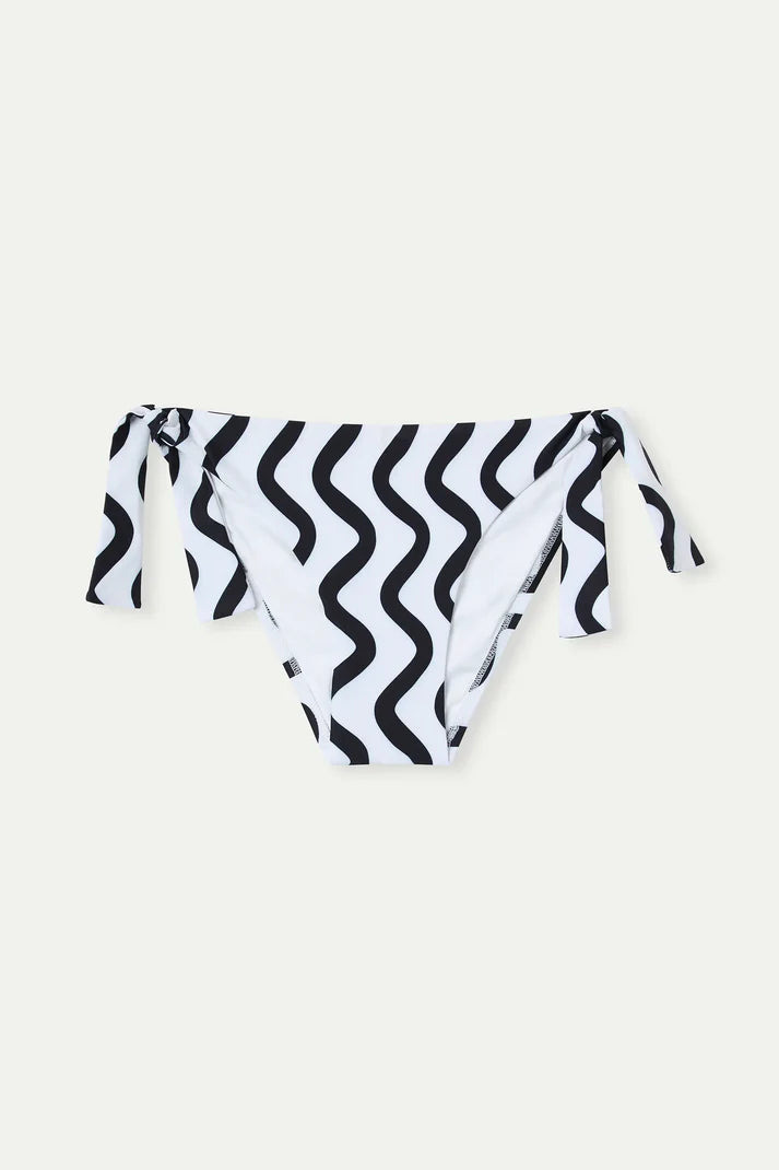 Slip bikini allacciato con stampa Wave Black & White