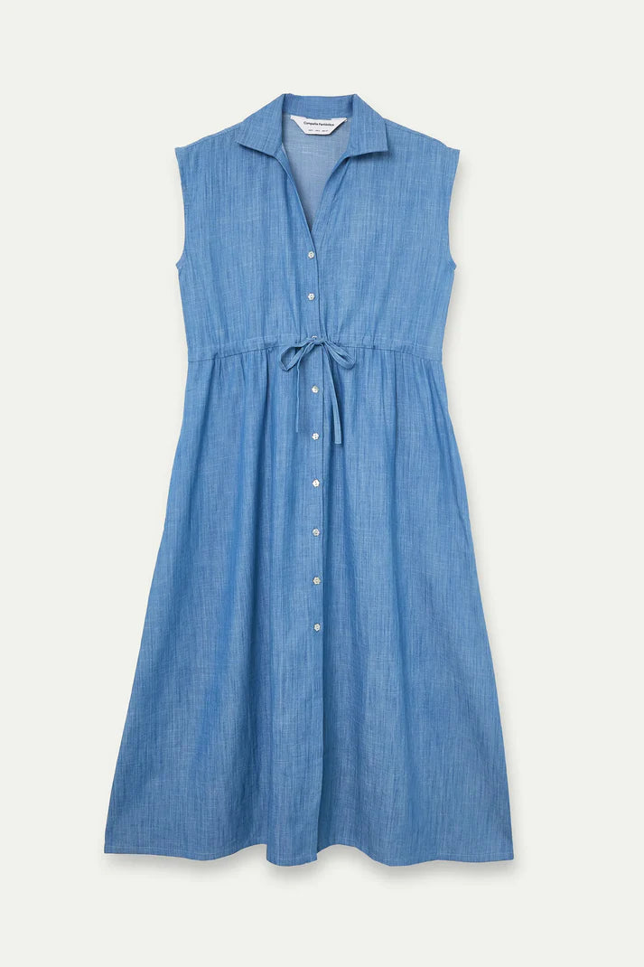 Abito midi 100% cotone chambray azzurro