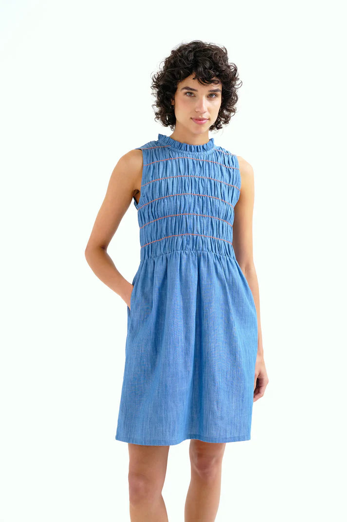 Abito corto 100% cotone chambray azzurro