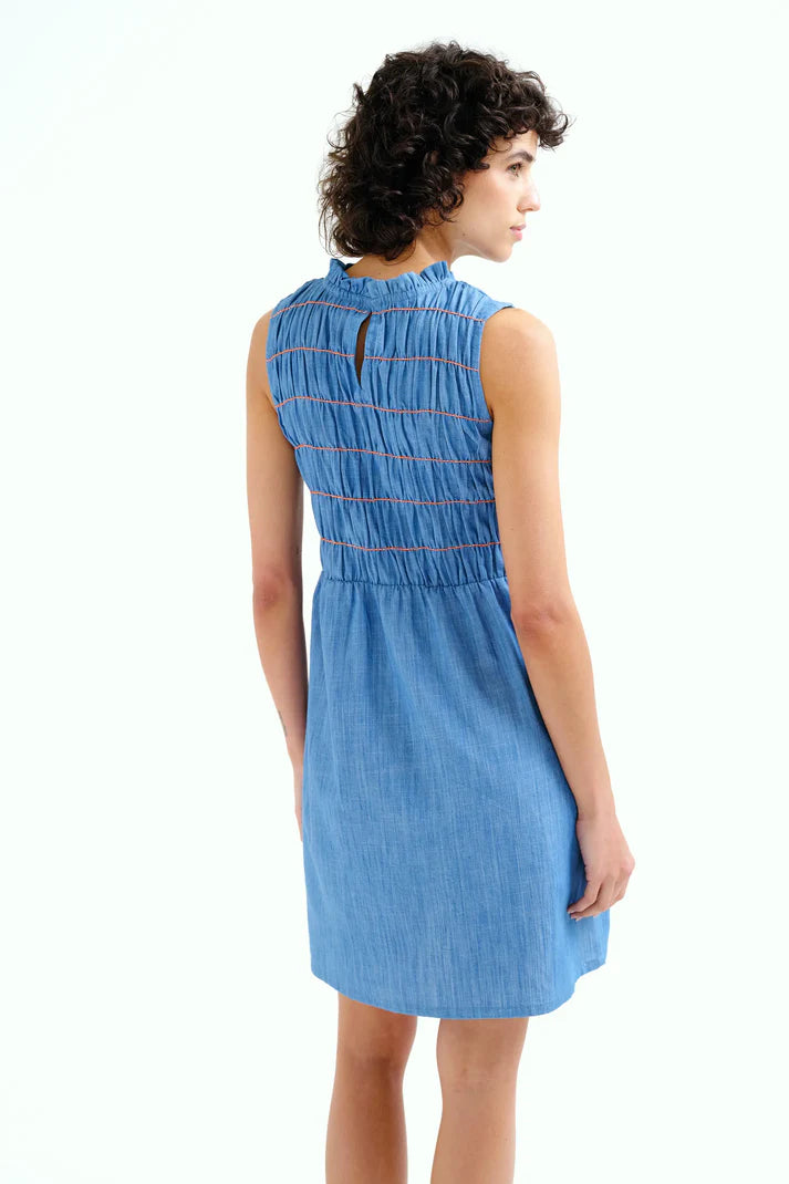 Abito corto 100% cotone chambray azzurro