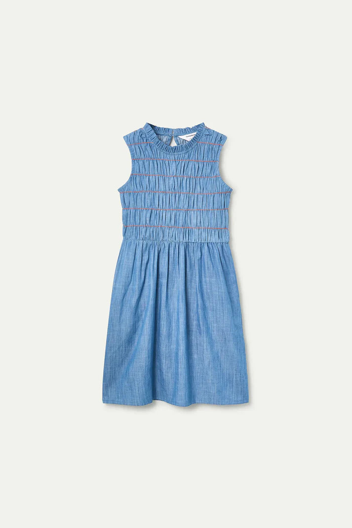 Abito corto 100% cotone chambray azzurro