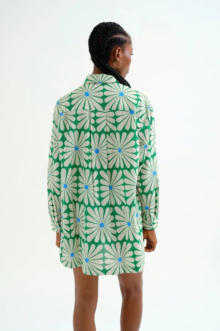 Camicia con stampa Olive Flower Green