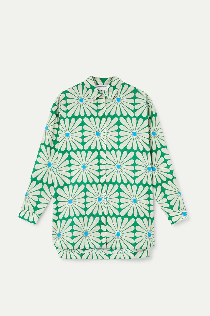 Camicia con stampa Olive Flower Green